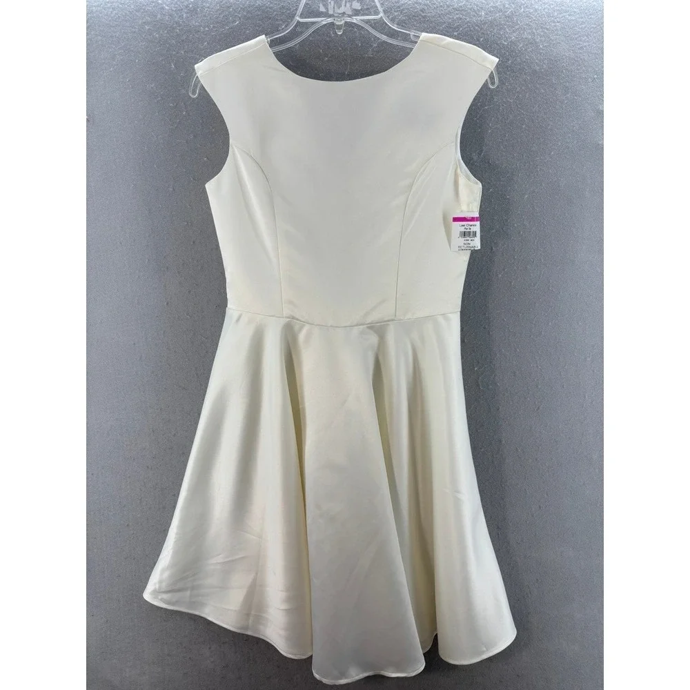 UDT Fashion Un Deux Trois Dress Kids 16 Ivory Satin Fit Flare Sleeveless V-Back